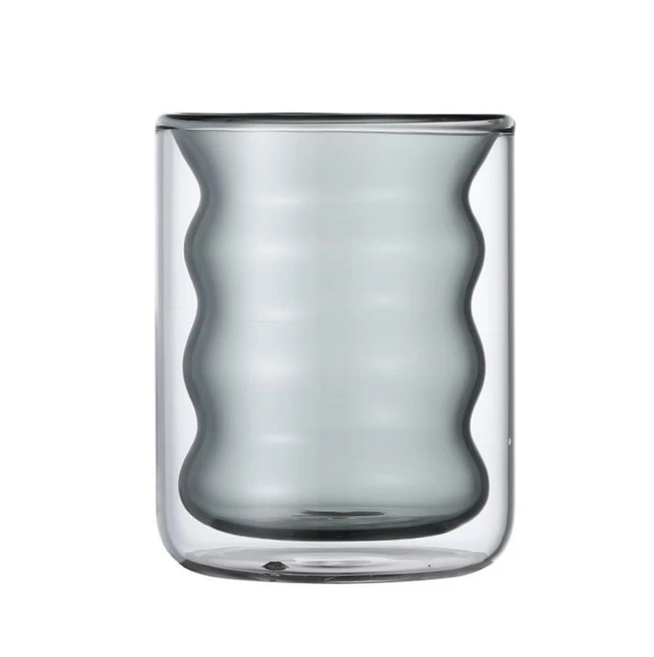 Double Wall Glass Cup Have Theraded And Multi-colored Inner