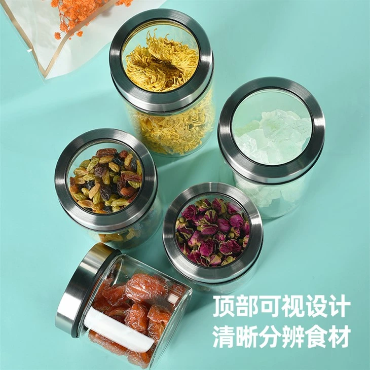 Stainless Steel Visible Lid Glass Storage Jar